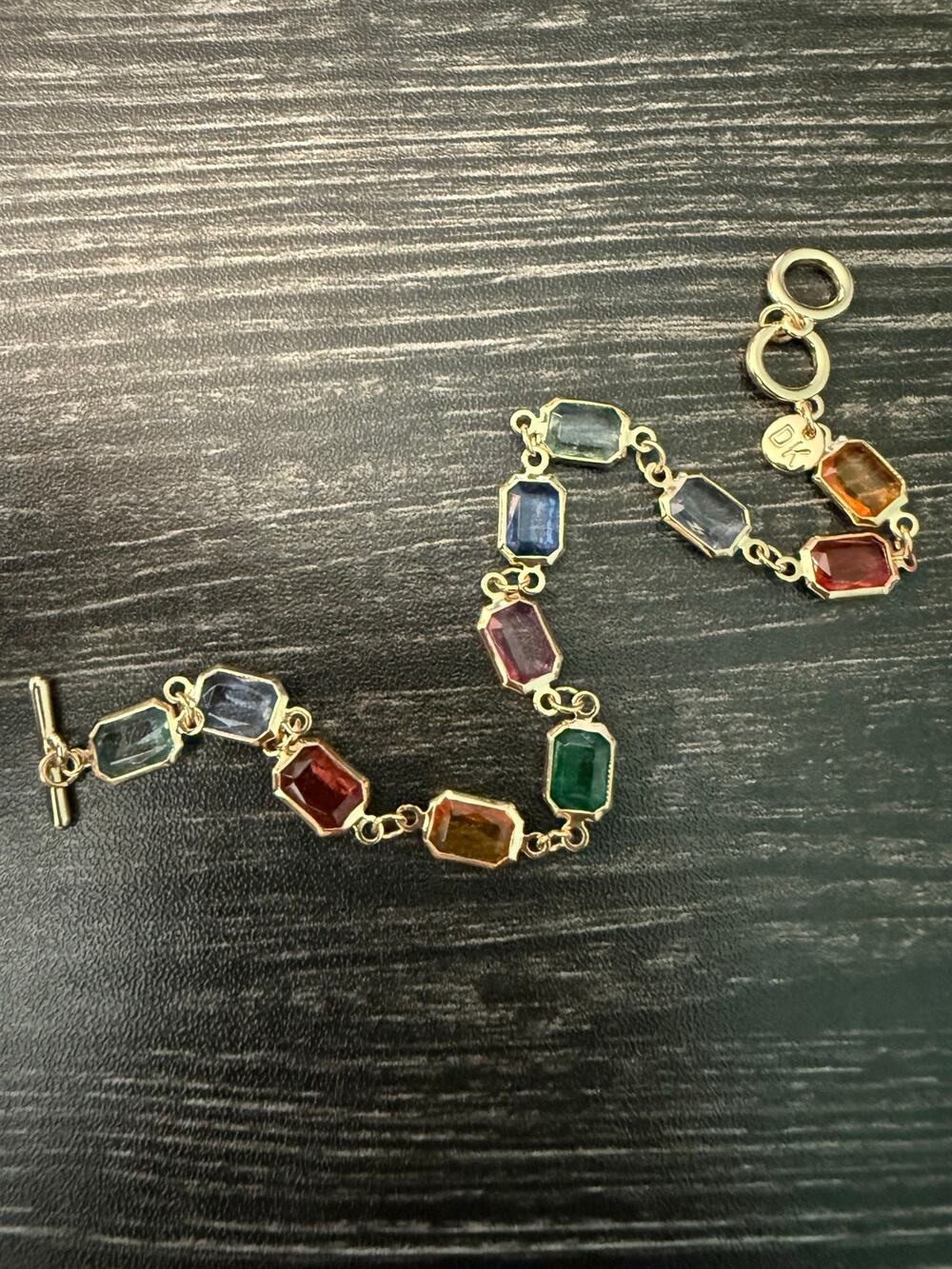 DK Gold-Tone Bezel-Set Multi-Gemstone Link Bracelet